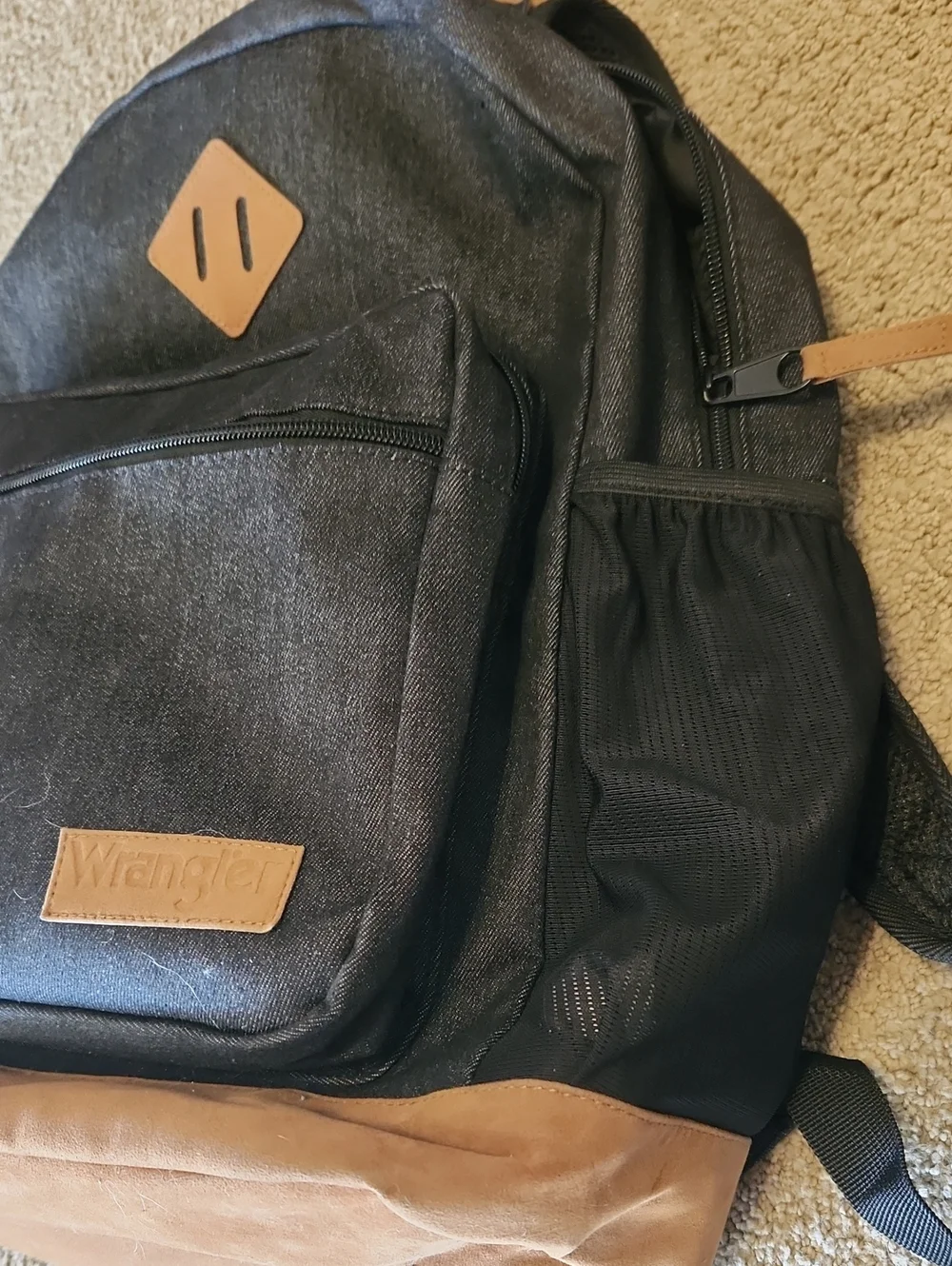 Wrangler Black Denim Backpack - Excellent Condition, Padded Laptop Compartment
